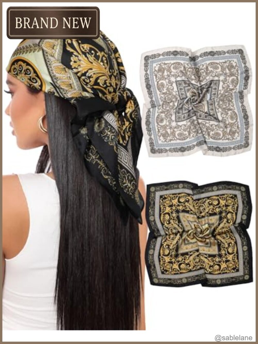 Satin Hair Scarf for Women 2Pcs Like Silk Head Scarf 27.5